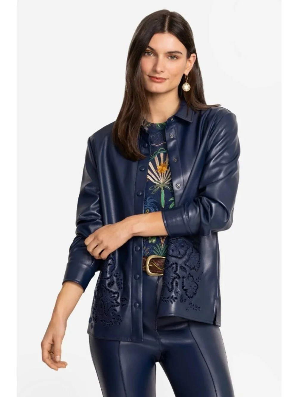 Johnny Was Jade Imani vegan leather shacket jacket blazer shirt size Small New
